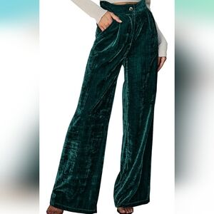 Velvet Wide-Leg Palazzo Pants in Emerald Green